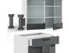 Vicco Fame-Line Küchenzeile Anthrazit Landhaus/Weiß 200 cm AP Anthrazit ohne E-Geräte< Einbauküchen