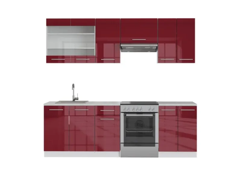 Vicco Fame-Line Küchenzeile Bordeaux Hochglanz/Weiß 240 cm ohne Arbeitsplatte ohne E-Geräte< Einbauküchen