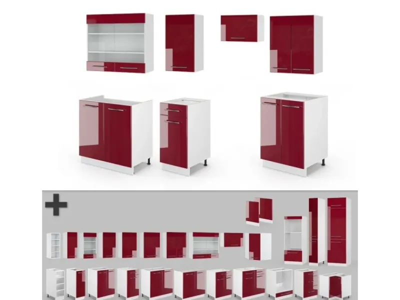Vicco Fame-Line Küchenzeile Bordeaux Hochglanz/Weiß 240 cm ohne Arbeitsplatte ohne E-Geräte< Einbauküchen