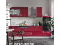 New Vicco Fame-Line Küchenzeile Bordeaux Hochglanz/Weiß 300 cm mit Hochschrankohne Arbeitsplatte ohne E-Geräte Brilliant Bordeaux