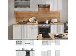 Einbauküchen<Vicco Fame-Line Küchenzeile Weiß Landhaus/Weiß 240 cm AP Eiche ohne E-Geräte