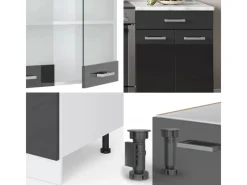 Einbauküchen<Vicco Fame-Line Küchenzeile /Weiß 200 cm AP Marmor ohne E-Geräte