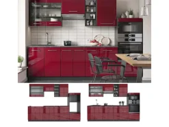 Vicco Fame-Line Küchenzeile Bordeaux Hochglanz/Anthrazit 280 cm ohne Arbeitsplatte ohne E-Geräte< Küchenrückwände|Einbauküchen