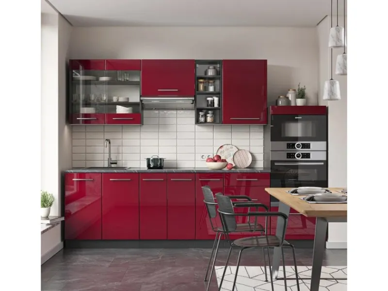 Vicco Fame-Line Küchenzeile Bordeaux Hochglanz/Anthrazit 280 cm ohne Arbeitsplatte ohne E-Geräte< Küchenrückwände|Einbauküchen