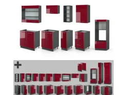 Vicco Fame-Line Küchenzeile Bordeaux Hochglanz/Anthrazit 280 cm ohne Arbeitsplatte ohne E-Geräte< Küchenrückwände|Einbauküchen