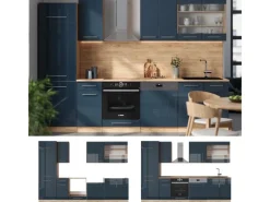 Einbauküchen<Vicco Fame-Line Küchenzeile Hochglanz/Goldkraft Eiche 300 cm AP Anthrazit ohne E-Geräte