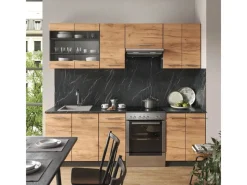 Vicco Fame-Line Küchenzeile Goldkraft Eiche/Anthrazit 240 cm ohne Arbeitsplatte ohne E-Geräte< Einbauküchen