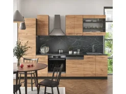 Einbauküchen<Vicco Fame-Line Küchenzeile Goldkraft Eiche/Anthrazit 300 cm AP Eiche ohne E-Geräte