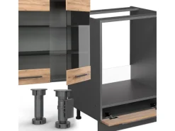 Einbauküchen<Vicco Fame-Line Küchenzeile Goldkraft Eiche/Anthrazit 300 cm AP Eiche ohne E-Geräte