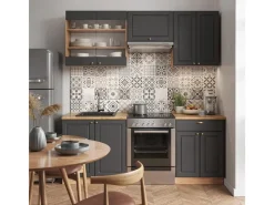 Outlet Vicco Fame-Line Küchenzeile Anthrazit Landhaus/Goldkraft Eiche 200 cm AP Marmor ohne E-Geräte Anthrazit Struktur