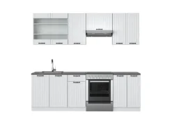 Einbauküchen<Vicco Fame-Line Küchenzeile Weiß Landhaus/Weiß 240 cm ohne Arbeitsplatte ohne E-Geräte
