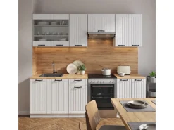 Einbauküchen<Vicco Fame-Line Küchenzeile Weiß Landhaus/Weiß 240 cm ohne Arbeitsplatte ohne E-Geräte
