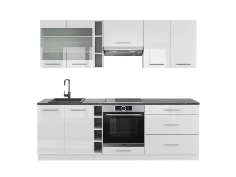 Vicco Fame-Line Küchenzeile Hochglanz/ 235 cm AP Anthrazit ohne E-Geräte< Einbauküchen