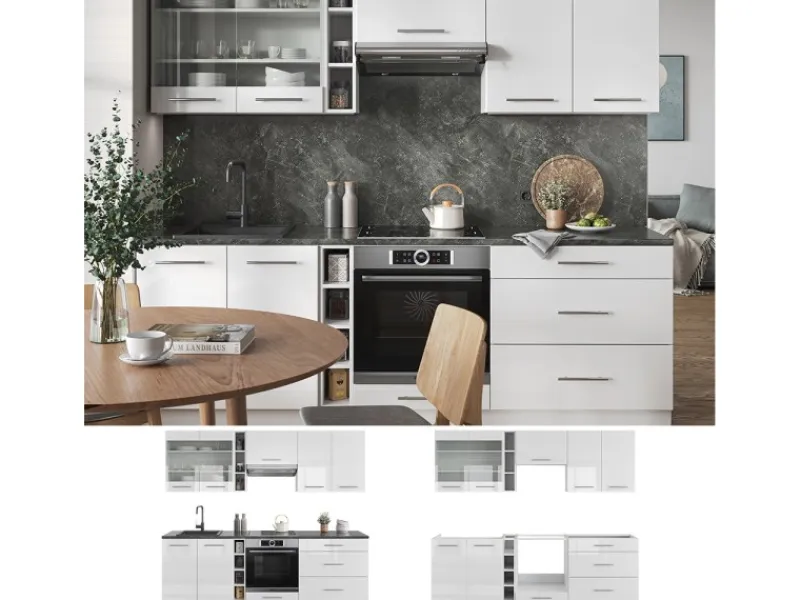 Vicco Fame-Line Küchenzeile Hochglanz/ 235 cm AP Anthrazit ohne E-Geräte< Einbauküchen