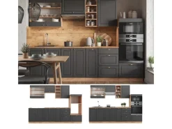 Kochfelder|Kühlschränke<Vicco Fame-Line Küchenzeile Anthrazit Landhaus/Goldkraft Eiche 280 cm AP Anthrazit ohne E-Geräte