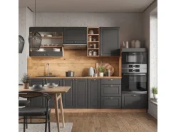 Kochfelder|Kühlschränke<Vicco Fame-Line Küchenzeile Anthrazit Landhaus/Goldkraft Eiche 280 cm AP Anthrazit ohne E-Geräte