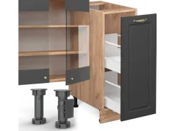 Kochfelder|Kühlschränke<Vicco Fame-Line Küchenzeile Anthrazit Landhaus/Goldkraft Eiche 280 cm AP Anthrazit ohne E-Geräte