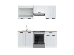Vicco Fame-Line Küchenzeile Weiß Landhaus/Weiß 200 cm AP Eiche ohne E-Geräte< Einbauküchen