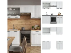 Vicco Fame-Line Küchenzeile Weiß Landhaus/Weiß 200 cm AP Eiche ohne E-Geräte< Einbauküchen