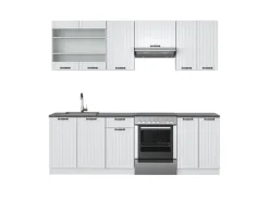 Einbauküchen<Vicco Fame-Line Küchenzeile Weiß Landhaus/Weiß 240 cm AP Anthrazit ohne E-Geräte
