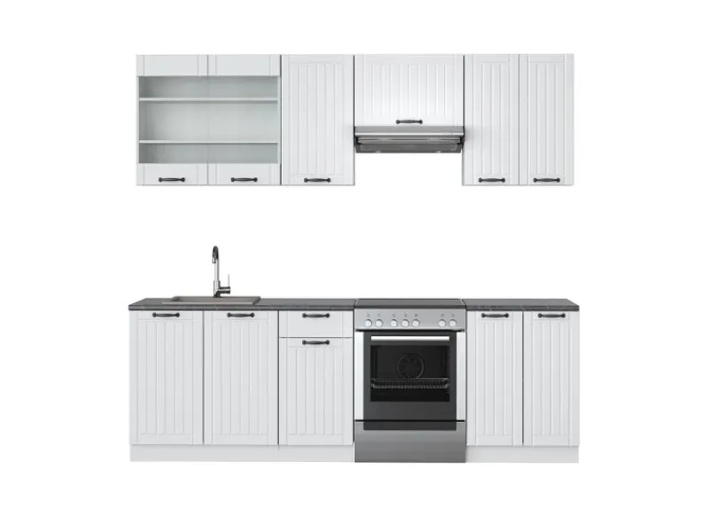 Einbauküchen<Vicco Fame-Line Küchenzeile Weiß Landhaus/Weiß 240 cm AP Anthrazit ohne E-Geräte