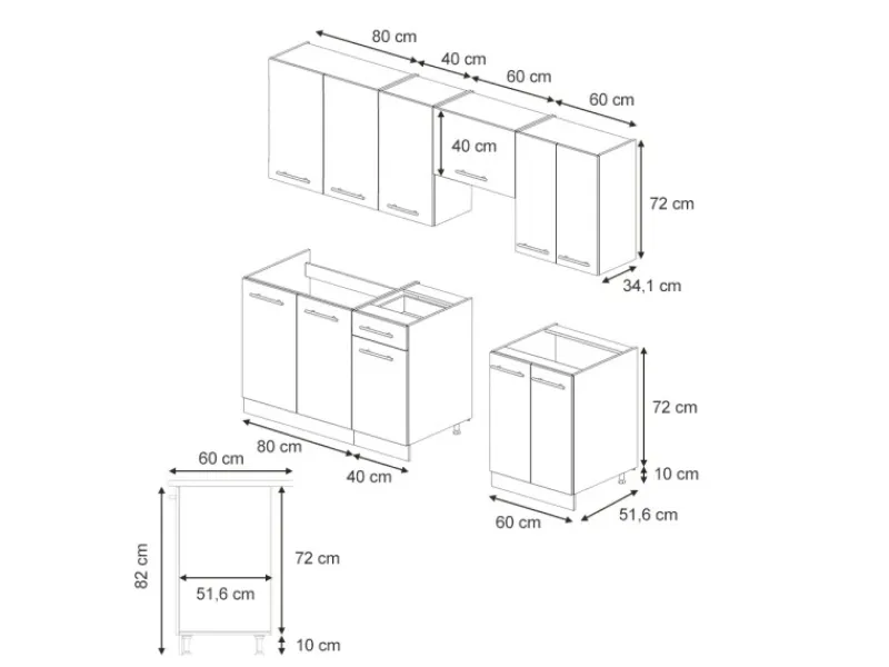 Vicco Fame-Line Küchenzeile Eiche Paneel/Weiß 240 cm AP Eiche ohne E-Geräte< Einbauküchen