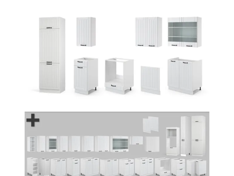 Einbauküchen<Vicco Fame-Line Küchenzeile Weiß Landhaus/Weiß 300 cm ohne Arbeitsplatte ohne E-Geräte