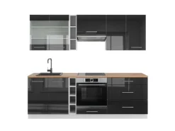 Vicco Fame-Line Küchenzeile /Weiß 235 cm AP Eiche ohne E-Geräte< Einbauküchen