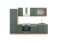 Best Vicco Fame-Line Küchenzeile -Gold Landhaus/Goldkraft Eiche 300 cm AP Marmor ohne E-Geräte Grün