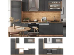 Vicco Fame-Line Küchenzeile Anthrazit Landhaus/Goldkraft Eiche 300 cm ohne Arbeitsplatte ohne E-Geräte< Einbauküchen