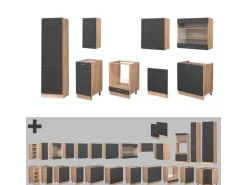 Vicco Fame-Line Küchenzeile Anthrazit Landhaus/Goldkraft Eiche 300 cm ohne Arbeitsplatte ohne E-Geräte< Einbauküchen