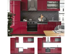 Outlet Vicco Fame-Line Küchenzeile Bordeaux Hochglanz/Anthrazit 300 cm AP Anthrazit ohne E-Geräte Brilliant Bordeaux