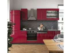 Outlet Vicco Fame-Line Küchenzeile Bordeaux Hochglanz/Anthrazit 300 cm AP Anthrazit ohne E-Geräte Brilliant Bordeaux