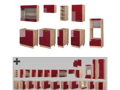Vicco Fame-Line Küchenzeile Bordeaux Hochglanz/Goldkraft Eiche 280 cm ohne Arbeitsplatte ohne E-Geräte< Kühlschränke