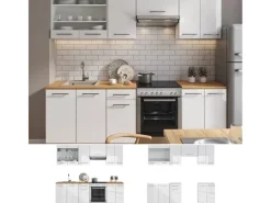 Discount Vicco Fame-Line Küchenzeile 240 cm ohne Arbeitsplatte ohne E-Geräte Weiß