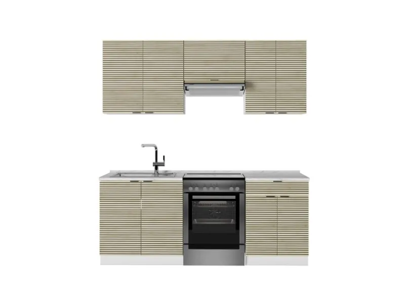 Vicco Fame-Line Küchenzeile Eiche Paneel/Weiß 200 cm ohne Arbeitsplatte ohne E-Geräte< Einbauküchen