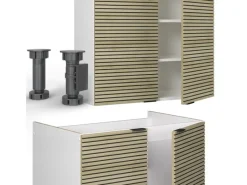 Vicco Fame-Line Küchenzeile Eiche Paneel/Weiß 200 cm ohne Arbeitsplatte ohne E-Geräte< Einbauküchen