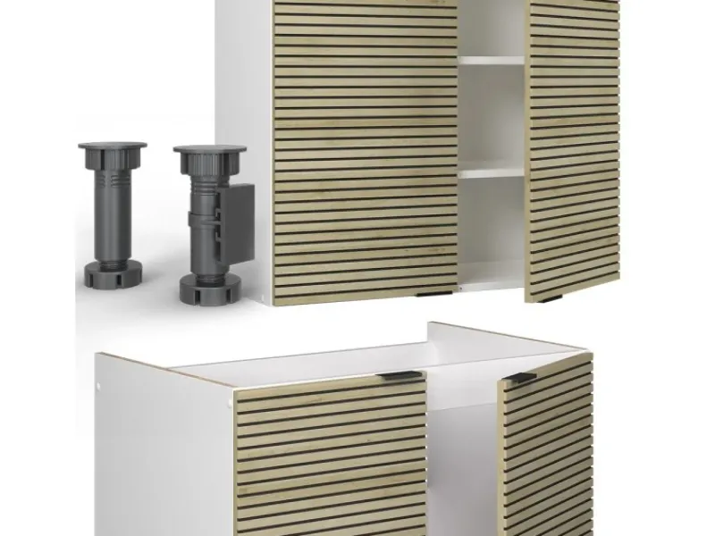 Vicco Fame-Line Küchenzeile Eiche Paneel/Weiß 200 cm ohne Arbeitsplatte ohne E-Geräte< Einbauküchen