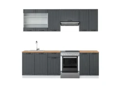 Einbauküchen<Vicco Fame-Line Küchenzeile Anthrazit Landhaus/Weiß 240 cm AP Eiche ohne E-Geräte