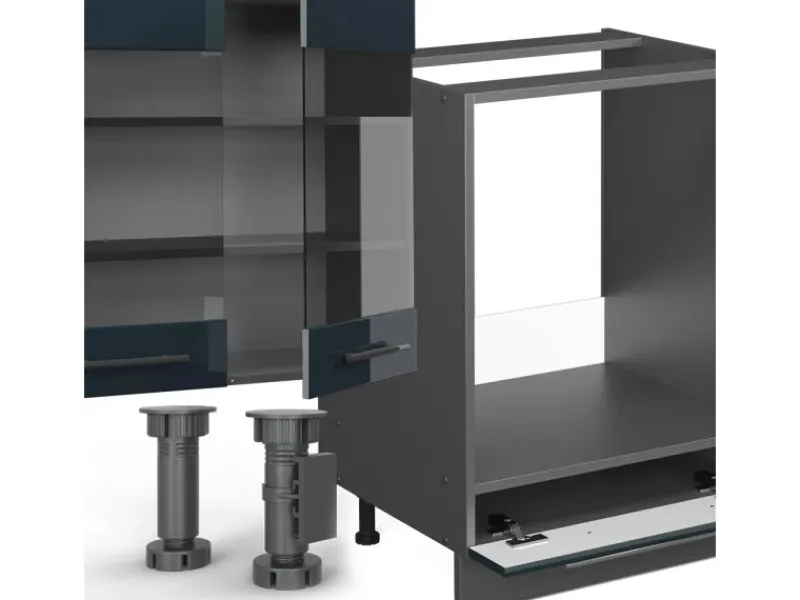 Einbauküchen<Vicco Fame-Line Küchenzeile Hochglanz/Anthrazit 300 cm AP Anthrazit ohne E-Geräte
