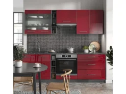 Vicco Fame-Line Küchenzeile Bordeaux Hochglanz/Anthrazit 235 cm AP Anthrazit ohne E-Geräte Brilliant Bordeaux