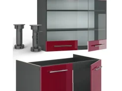 Vicco Fame-Line Küchenzeile Bordeaux Hochglanz/Anthrazit 200 cm AP Marmor ohne E-Geräte< Einbauküchen