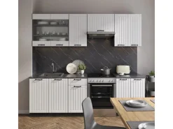 Vicco Fame-Line Küchenzeile Weiß Landhaus/Anthrazit 240 cm AP Eiche ohne E-Geräte< Kühlschränke