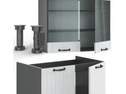 Vicco Fame-Line Küchenzeile Weiß Landhaus/Anthrazit 240 cm AP Eiche ohne E-Geräte< Kühlschränke