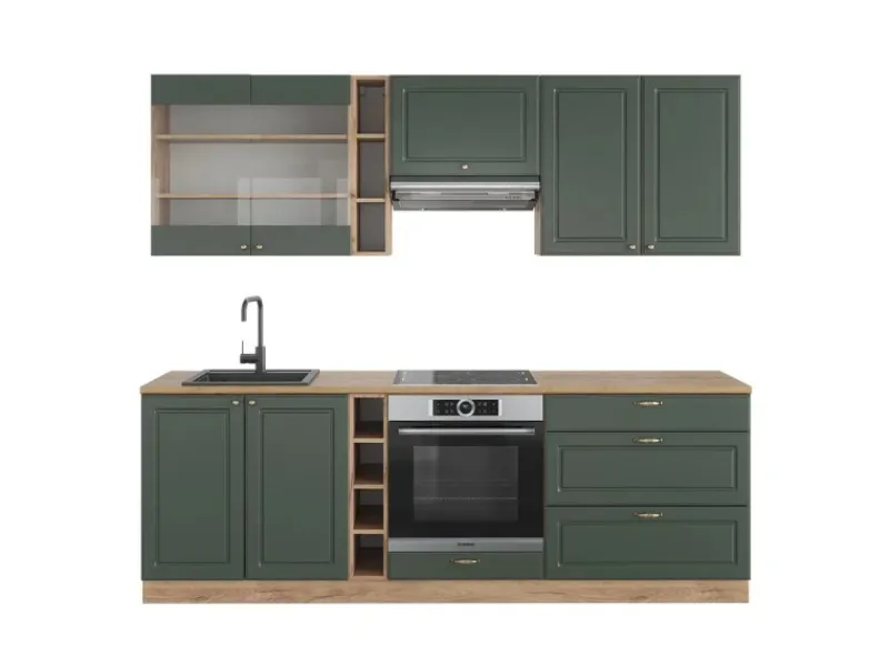 Vicco Fame-Line Küchenzeile -Gold Landhaus/Goldkraft Eiche 235 cm AP Eiche ohne E-Geräte< Einbauküchen