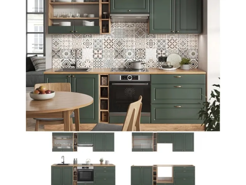 Vicco Fame-Line Küchenzeile -Gold Landhaus/Goldkraft Eiche 235 cm AP Eiche ohne E-Geräte< Einbauküchen