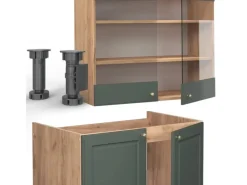 Vicco Fame-Line Küchenzeile -Gold Landhaus/Goldkraft Eiche 235 cm AP Eiche ohne E-Geräte< Einbauküchen