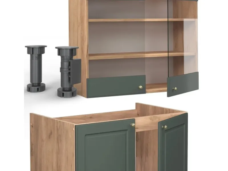 Vicco Fame-Line Küchenzeile -Gold Landhaus/Goldkraft Eiche 235 cm AP Eiche ohne E-Geräte< Einbauküchen
