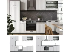 Vicco Fame-Line Küchenzeile Weiß Landhaus/Anthrazit 300 cm ohne Arbeitsplatte ohne E-Geräte< Einbauküchen