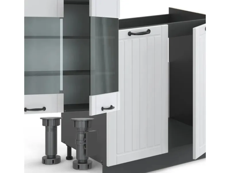 Vicco Fame-Line Küchenzeile Weiß Landhaus/Anthrazit 300 cm ohne Arbeitsplatte ohne E-Geräte< Einbauküchen